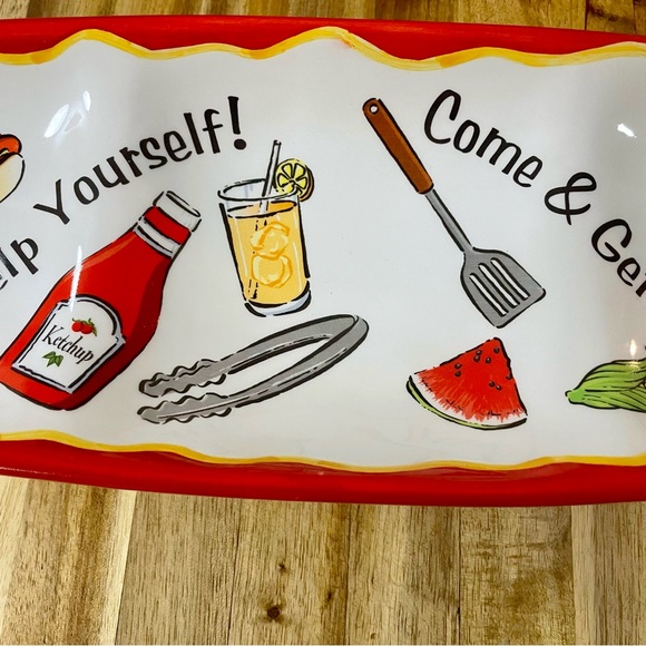 Bella Casa Ganz Skateboard Shaped Serving Platter 3 Compartment Ketchup Mustard - Picture 4 of 7